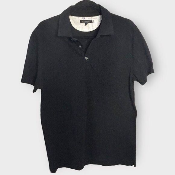 Banana Republic Performance Pique Polo Shirt Solid Black M Pocket Stretch Cotton - Picture 1 of 4